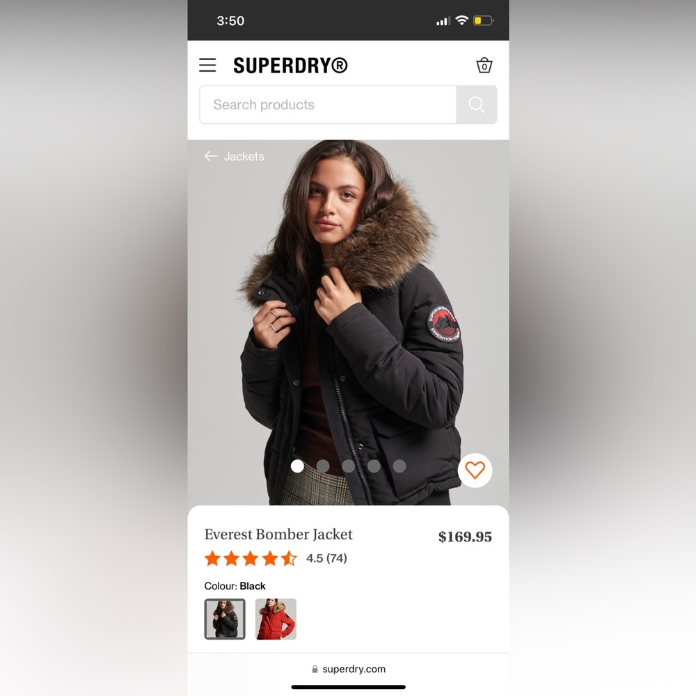 Bomber Everest Jacket from Superdry. Black, size 4.